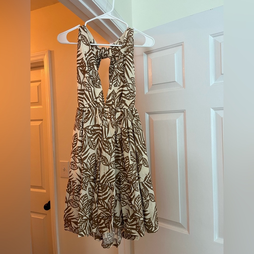 House of Harlow 1960 Brown and Cream Leaf Print Mini Dress
